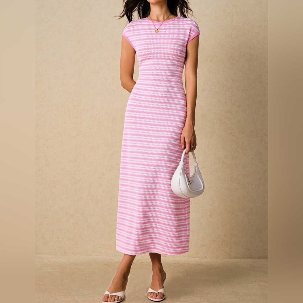 Pink Striped Midi Dress - Picture 10 of 12